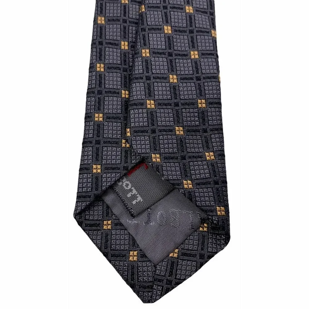 Robert Talbott‎ Tie 100% Silk Necktie Gray Yellow Check Pattern Mens 58